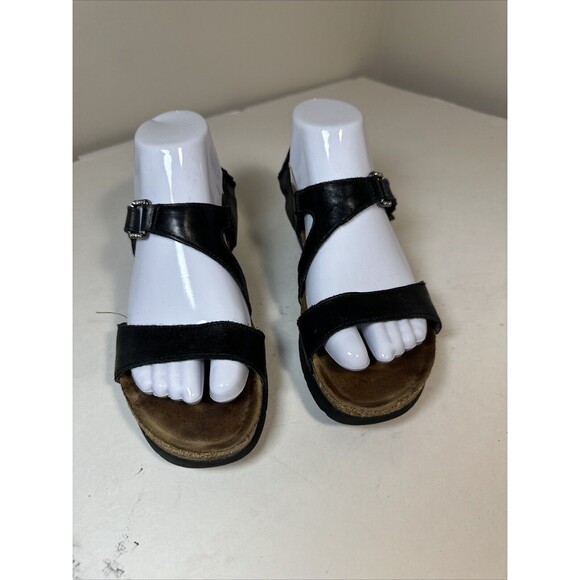 NAOT sandals black leather Pamela wedge size 38 W7 Ladies - Picture 2 of 8